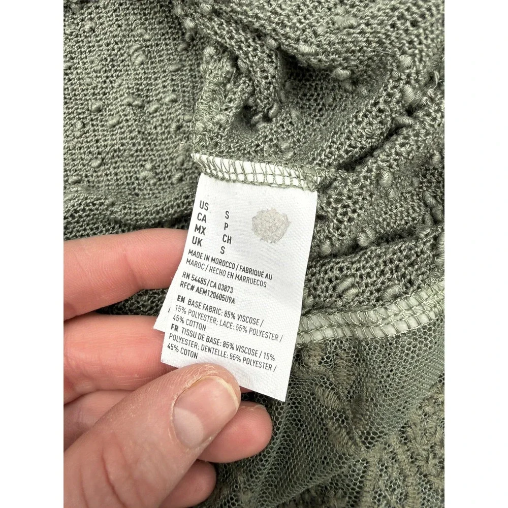 American Eagle Green Lace Long Sleeve Peplum Spring Sweater Women's Size S.
